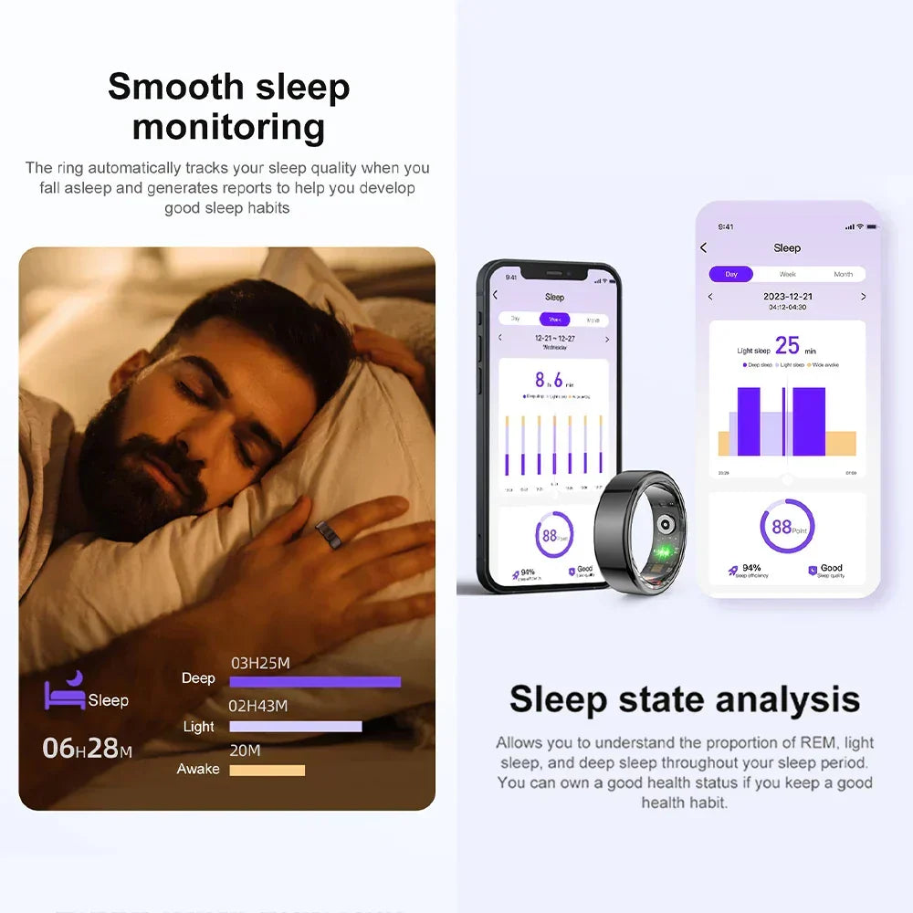 Titanium Steel Smart Ring with Health Monitoring, IP68 Waterproof, and Multi-sport Modes